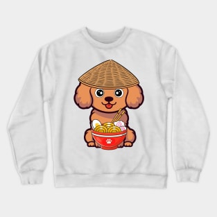 Funny brown dog is eating noodles Crewneck Sweatshirt